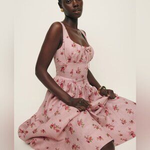 NWT Reformation Balia Linen Midi Dress in Tea Time Pink Floral | size 4